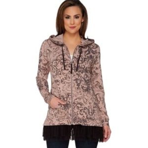 LOGO by Lori Goldstien Hoodie Pleated Trim XS